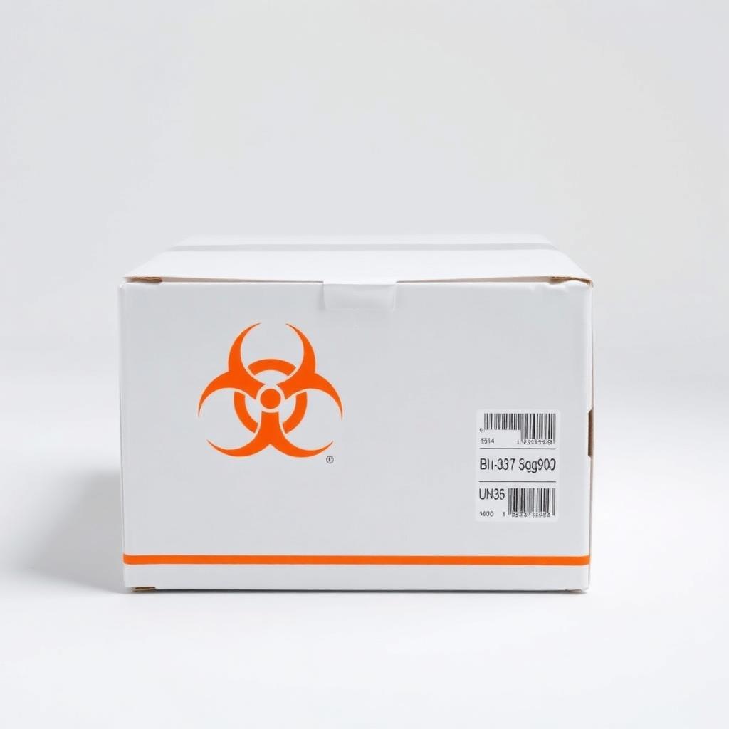 Medical supply box with biohazard labeling